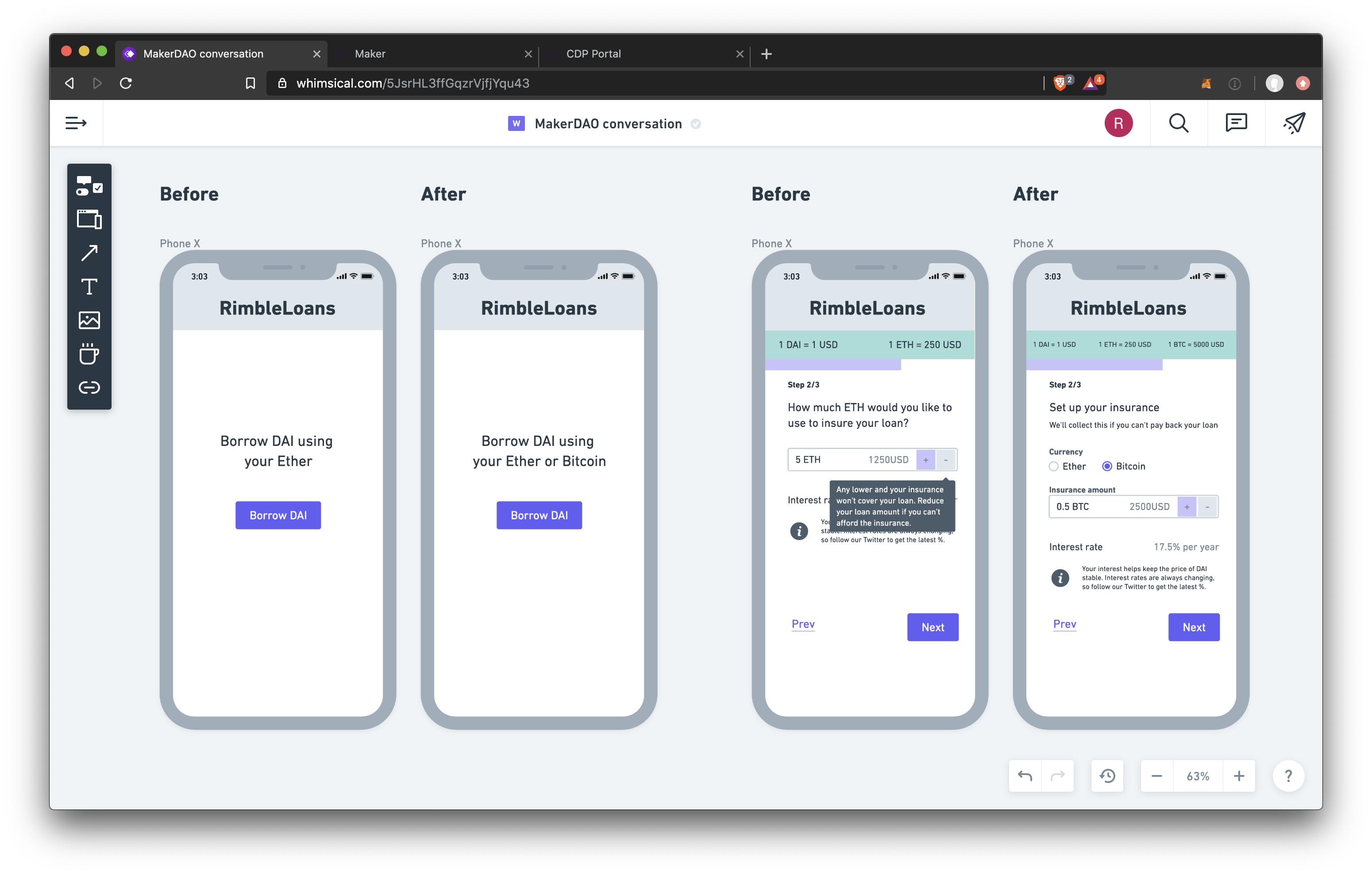 An example wireframe for MakerDao product