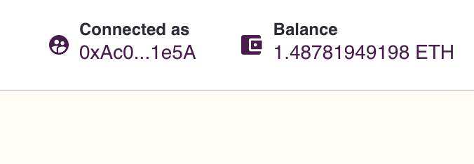 UI showing a connected Ethereum account and its balance